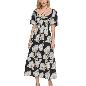 Karl Lagerfeld Black and White Floral Midi Dress